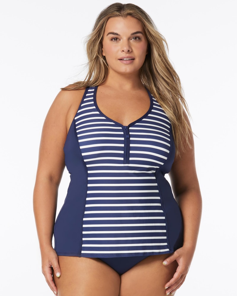 Front of a model wearing a size 22W ERINNA TANKINI in ADMIRAL by Beach House Woman. | dia_product_style_image_id:348404